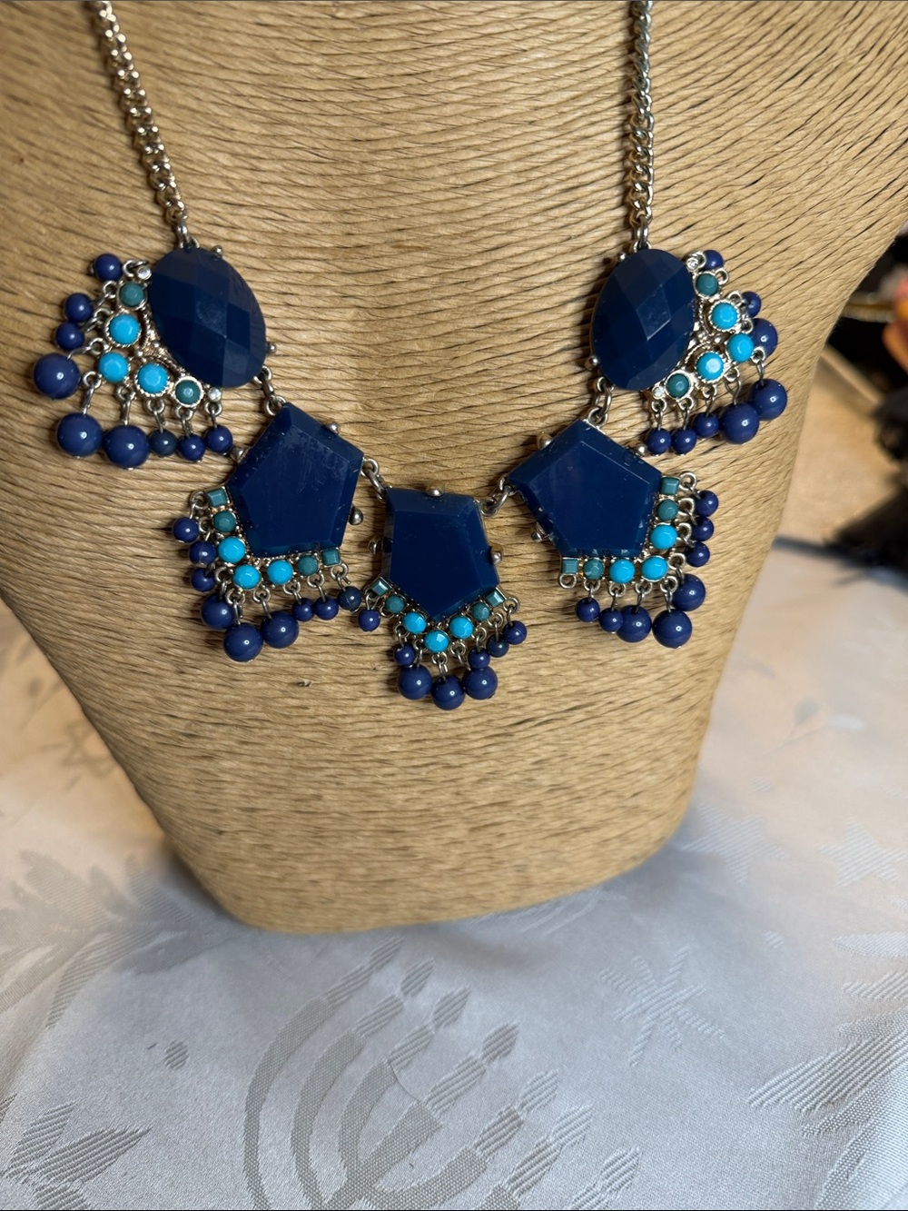 Bold Navy and Turquoise Statement Necklace - Women's Fashion Jewelry